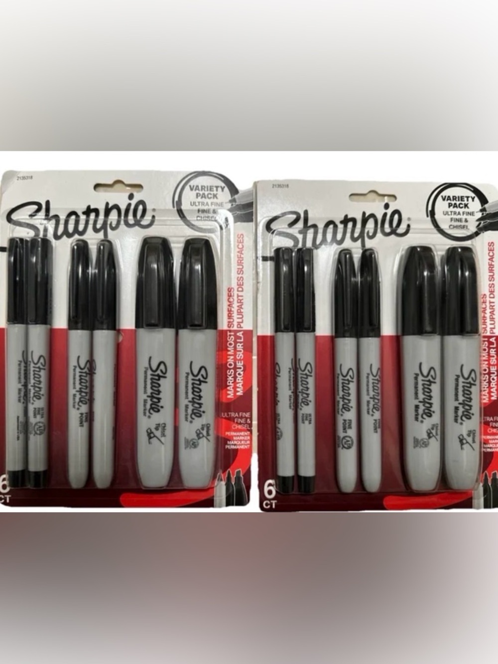 Sharpie Variety Pack Permanent Markers, Assorted Tips, Black, 6/Pack, (Set of 2)